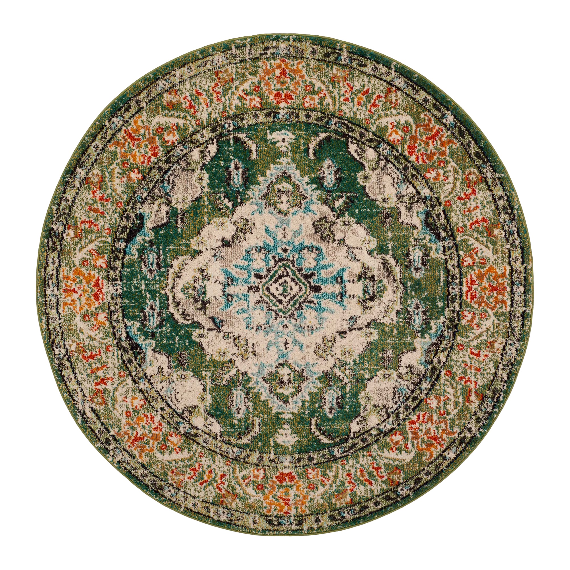 Round rug transformed from product image to living room scene
