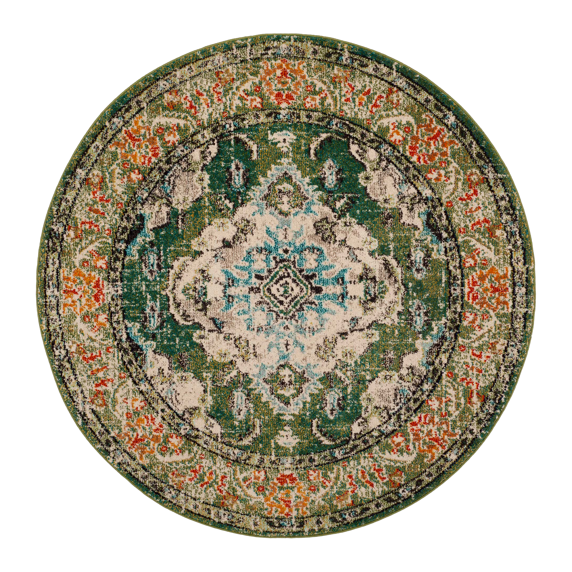 Round rug transformed from product image to room scene