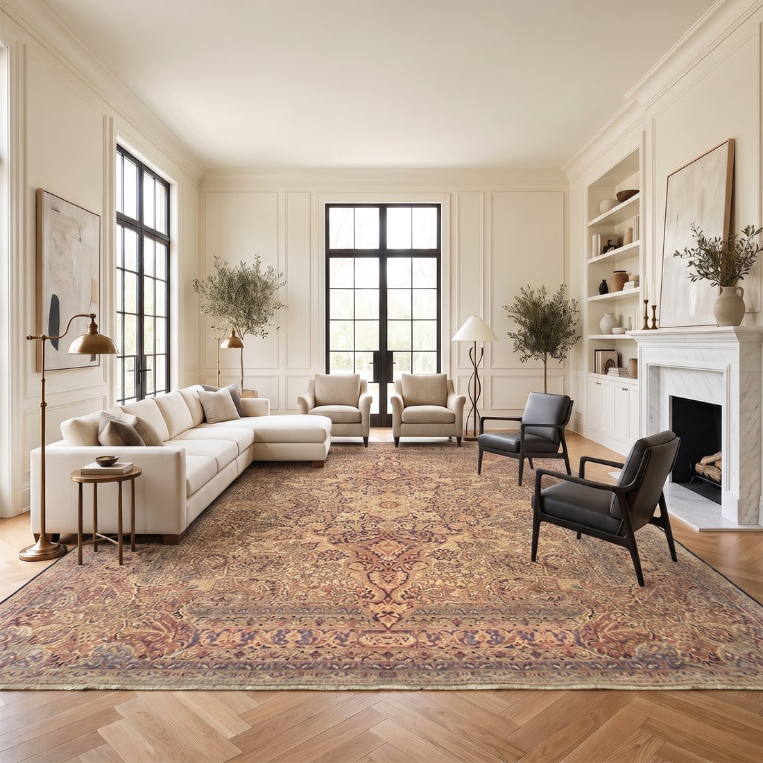 The same rug produced into a finished room scene, ready to publish to a collection page.
